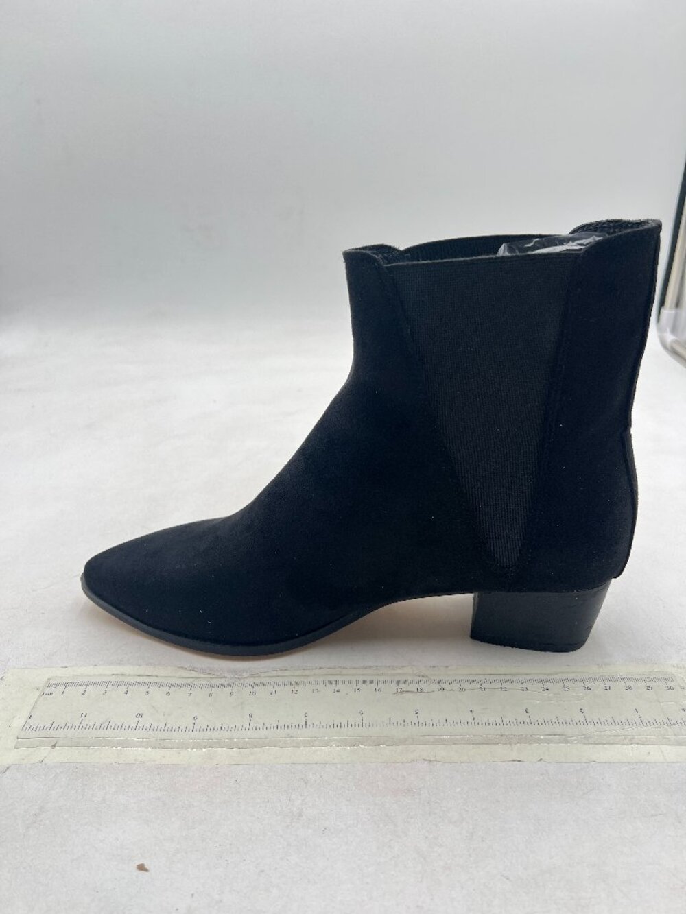 Black Women Pointed Toe Chunky Low Heel Ankle Boots Pull On Elastic Chelsea Boot